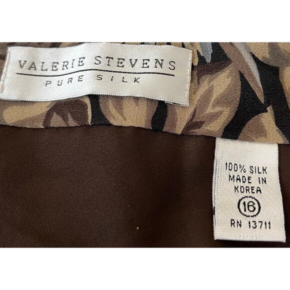VALERIE STEVENS SILK WRAP AROUND MIDI SKIRT, WOMENS, 16, BROWN TAN BLUE FLORAL - Picture 10 of 11